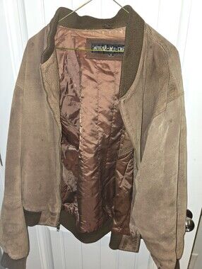 Vintage U2 Wear Me Out Suede Leather Bomber Jacket Men's XL Brown Genuine Leathe
